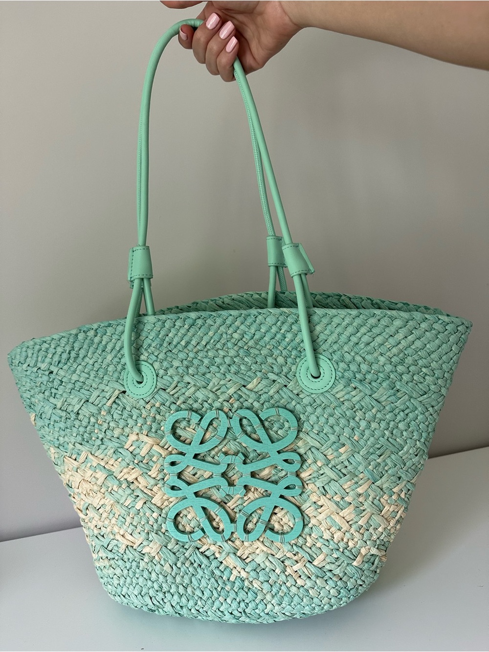 Loewe Mint Green Woven Straw Tote